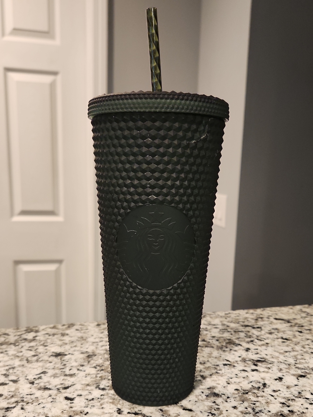 Starbucks Dark Green Textured Studded Tumbler with Matching Straw